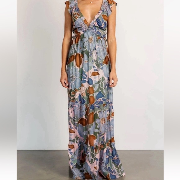 Baltic Born Floral Tie Back Maxi Dress Womens Size Large Blue Multi - Picture 4 of 8